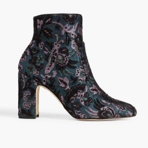 Stuart Wietzman Nell 85 Jacquard Tapestry Black Blue Ankle Boots W/ Dust Bag 5